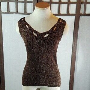 Vintage Cache Brown Sparkly Beaded Top Sz S